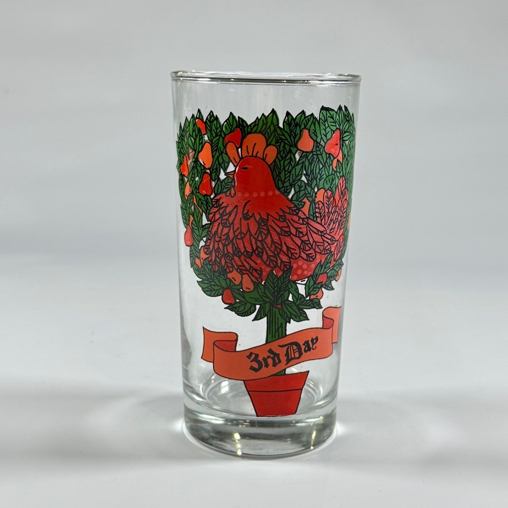 VTG 12‎ Days of Christmas 3rd Day French Hen Indiana Glass USA Tumbler 12oz